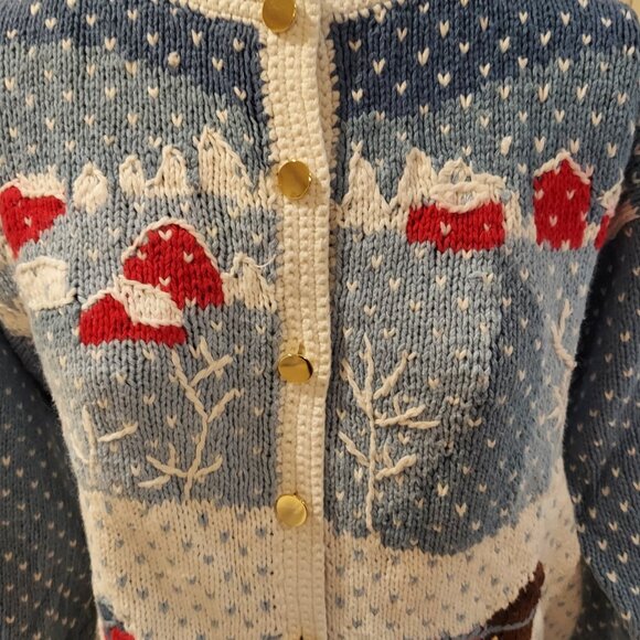 Vintage Orvis One Horse Sleigh w Snowflakes Ramie/Cotton Sweater Size S 6/8 - Picture 8 of 10